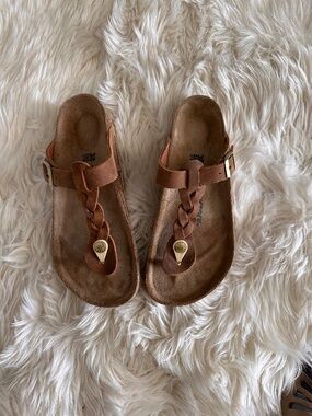 Women’s Birkenstock Sandals, Size 38, Cognac, Gizeh Braided
